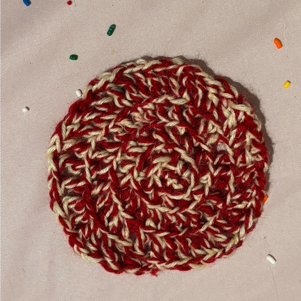 Handcrafted Red and Cream Crochet Coaster